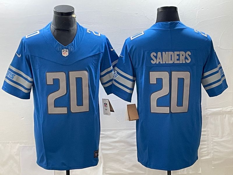 Men Detroit Lions 20 Sanders Blue 2023 Nike Vapor Limited NFL Jersey style 1